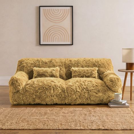 CHITA Canapé 2 places compressé avec couverture et coussins,en laine,jaune