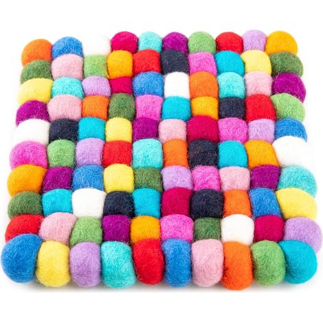 Dessous de plat en feutre 16 cm, résistant à la chaleur, fabriqué à la main au Népal, multicolore, durable et mignon (1/4)