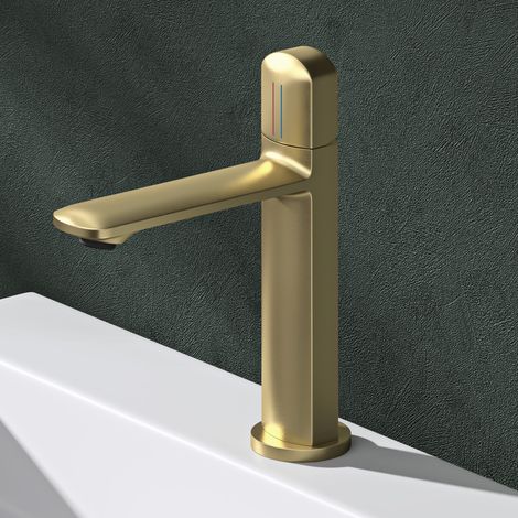 Mai & Mai Armatur Bad Wasserhahn Badezimmer Waschtischarmatur Einhebelmischer Mischbatterie Bad aus Messing mit Wassersparfunktion Gebürstet gold 20,9cm hoch DIN-Anschlüsse WAO-1190