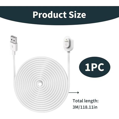Magnetisches Ladekabel kompatibel mit Arlo Ultra 1 2, Pro 3 4 5 2K, für den Innen- und Außenbereich, 3 Meter langes magnetisches Ladegerät, schnelles und sicheres Laden, weiß, extra langes Ladegerät f (1/4)