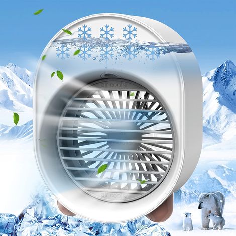 Climatiseur portable, rafraîchisseur d'air personnel par évaporation, ventilateur USB 3 en 1 avec humidificateur et lumière d'ambiance colorée, mini format portable-AquaForge (1/5)