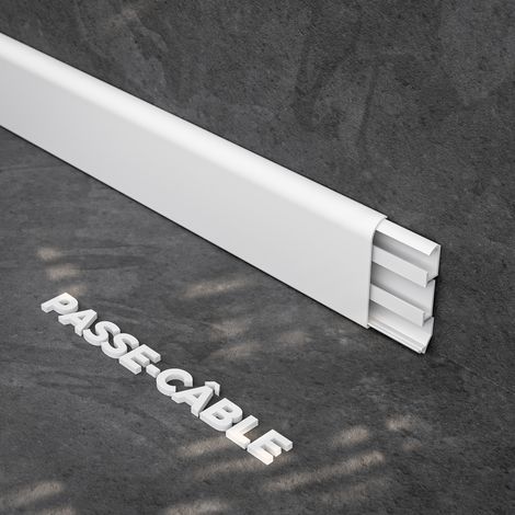 Plinthe Passe-Câble PVC 80 mm - Blanc - 1 m, Lot de 5