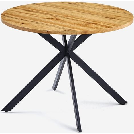 Mesa redonda de 100 cm de madera con patas cruzadas para cocina y salón Mako