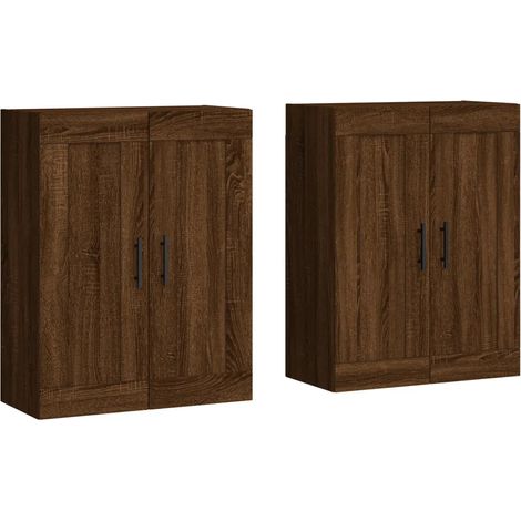 Set di 2 armadietti da parete moderni 69,5 x 34 x 90 cm elegante spazio portaoggetti in legno multistrato rovere marrone 020055496