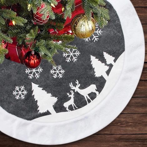 Tapis de sapin de Noël de 91 cm (36 pouces), grand tapis de sapin en fausse fourrure grise patchwork pelucheuse, couvre-pied de sapin pour la décoration intérieure des fêtes de Noël et d'hiver (1/5)