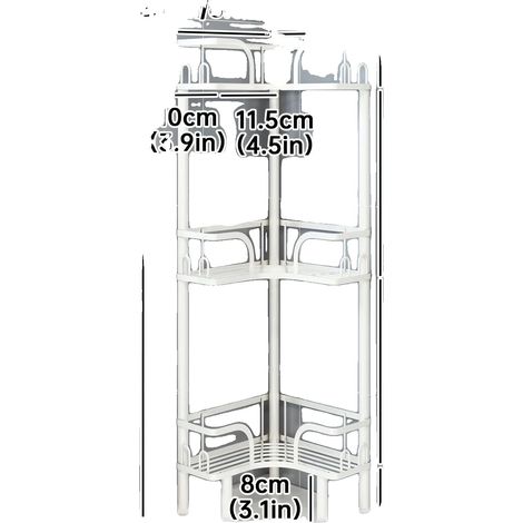 Mensola per doccia, con ripiani multipli, design angolare salvaspazio, bianca. (1/2)