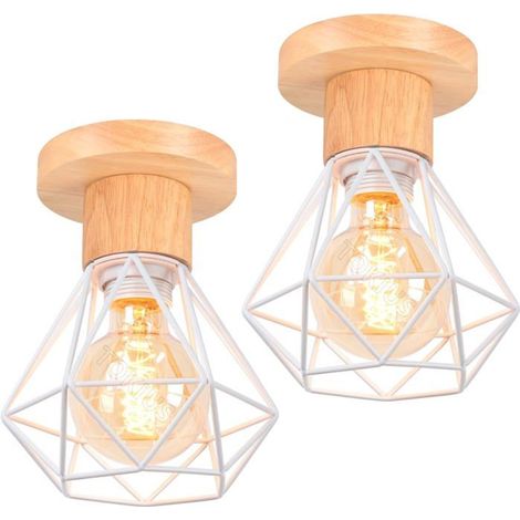 Suspension industrielle Lot de 2 Métal et bois Design rétro diamant Salon, cuisine, chambre Ø 16 cm Noir (1/5)