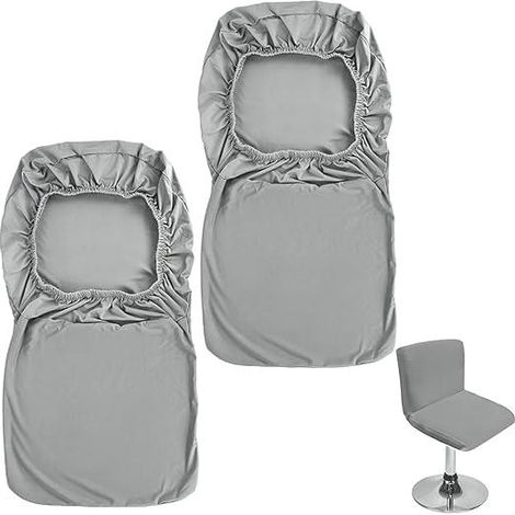 Lot de 2 Housses Tabouret Gris (Sans Chaises), avec Dossier pour Chaises Pivotantes Basses, Habillage Élastique, Couvre-Siège, Repose-Pieds (1/5)