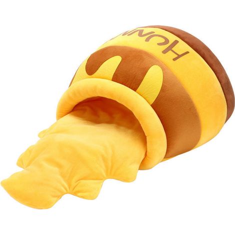 Lit-niche pour chat en forme de pot de miel, chaud et doux, avec coussin amovible et mignon, idéal pour les chiots. (1/4)