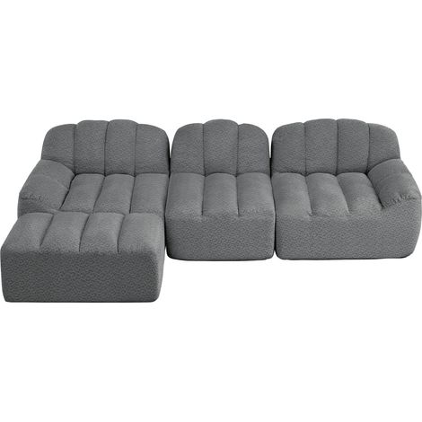 Sofá modular en L de 3 plazas con otomana, espuma de alta densidad 32D, tejido gris (1/5)