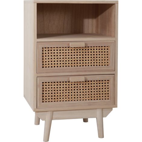 Commode de Rangement en Bois de Paulownia et Rotin Tressé avec 2 Tiroirs Naturel 42 x 36 cm - PANGIVO (1/5)