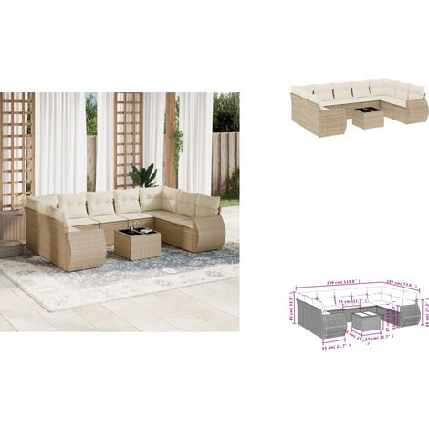 10-tlg. Garten-Sofagarnitur mit Kissen Beige Poly Rattan - Gartenmöbel Set - Lounge Möbel - Rattan Gartenmöbel - Outdoor Lounge - Garten Sofa Set (1/3)