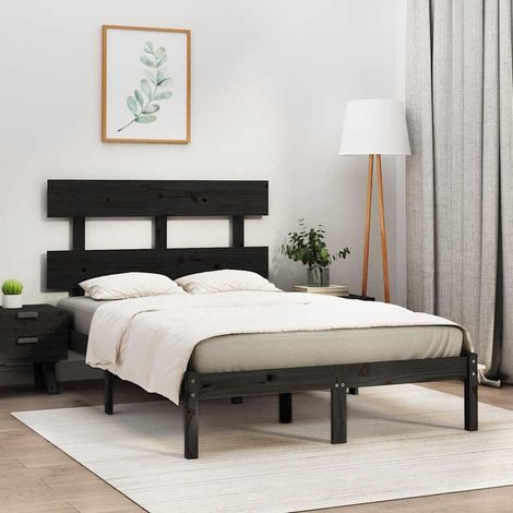 Cadre de lit 140 x 190 cm avec tête de lit, pin massif noir, sans matelas - PANGIVO (1/5)