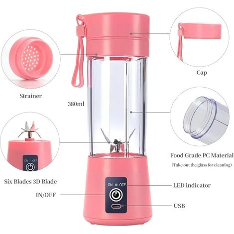 Mini extracteur de jus électrique cyclone à six lames en plastique, portable pour une utilisation domestique. (1/4)