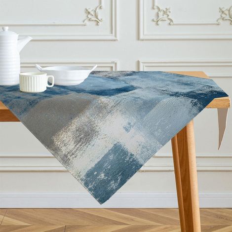 Nappe Bleu Marine 100x100 cm Lavable avec Design Peinture Artistique