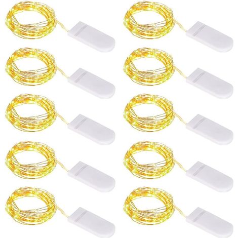 Luci fatate [confezione da 20], mini luci a LED, a batteria, 100 LED, filo di rame, luci decorative per interni ed esterni per camera da letto, Natale, matrimonio, festa, sera, casa, giardino (bianco  (1/4)