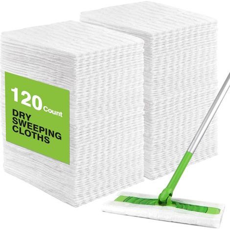 Pack of 120 Cloths, Mop Refill, Absorbent Fibers, Swiffer Compatible, Floor Cleaning (1/5)