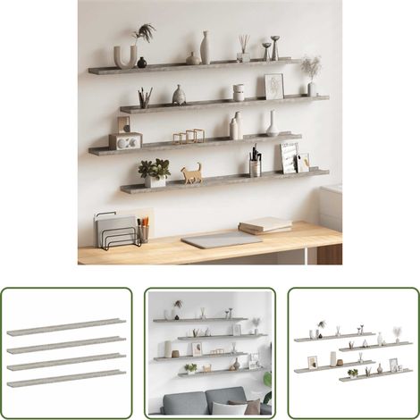 vidaXL Estantes de pared 4 unidades gris hormigón 115x9x3 cm (1/5)