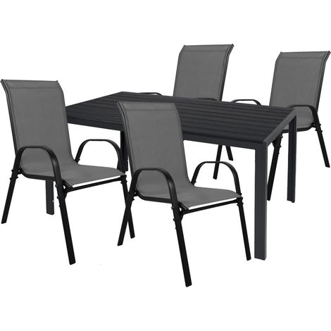 Gartengarnitur 5-teilig 180x90cm Schwarz/Anthrazit/Schwarz Non-Wood-MMC372233+4xMMC330888 (1/3)
