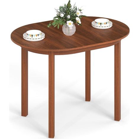 Ovaler Esstisch 100x78cm Walnuss mit Gummibaumholzbeinen, modern & stabil (1/5)