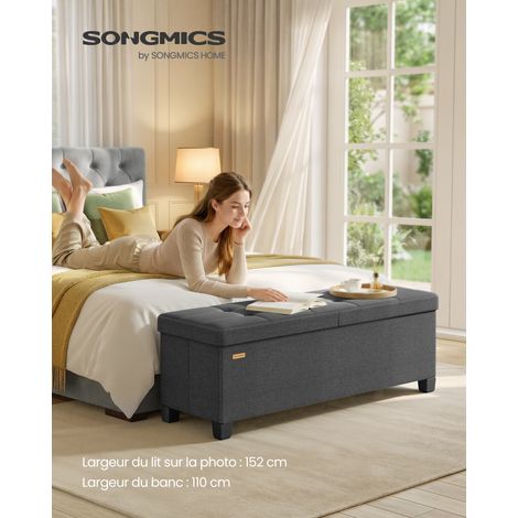 Coffre de Rangement Pliable, Banc d’Appoint avec Pieds, pour Chambre, Salon, Tissu Façon Lin, 110 cm, Gris (1/5)