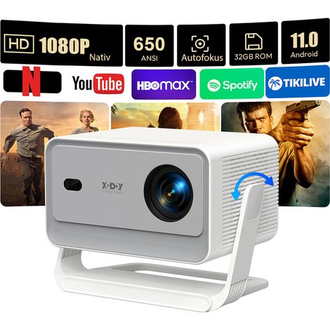XGODY Smart Projector vidéoprojecteur Portable, écran réglable 1080P Full HD 60 à 200 Pouces, 3M de Projection, Applications et Jeux intégrés - Version française Blanc + 32GB ROM (1/5)
