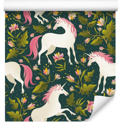 Papier peint Licornes parmi les plantes pour salon et chambre 50x1000 cm (1/5)