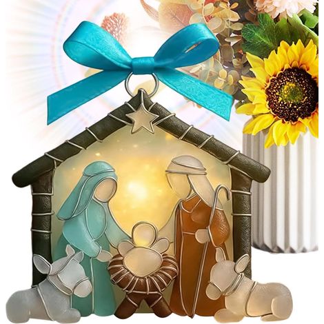 Pendentif en Acrylique de la Nativité 2D Plat Religieux Festif Crèche En Acrylique Pour Enseigne Et Décor De Bureau Pour Salon Chambre Bureau Cheminée Table de Chevet et (1/5)