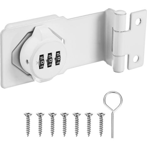 Serrure à Combinaison Sans Clé, 3.5" Serrure à Loquet Mécanique à Bouton Tournant en Alliage de Zinc avec Mot de Passe, Loquet à 90 Degrés pour Cabinet/Armoire/Garage [Blanc]
