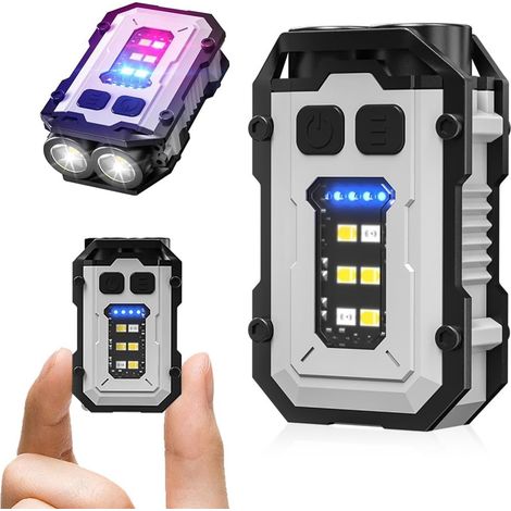 Flashlight Porte-clés Lampe de Poche - Lampe Tactique, Torche LED Puissante Rechargeable, Lampe de Poche LED avec Lumière Rouge/Bleue, USB-C, Étanche Lampe avec Clip & Aimant pour Extérieur & Urgence