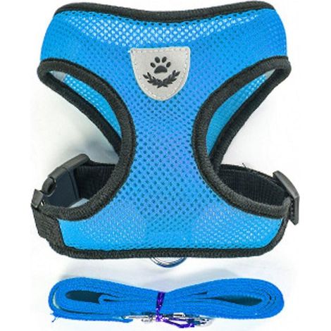 Harnais et sangle réglable pour petit chien, chiot et chat, accessoires de promenade pour Chihuahua, carlin, bouledogue, collier bleu taille M. (1/3)