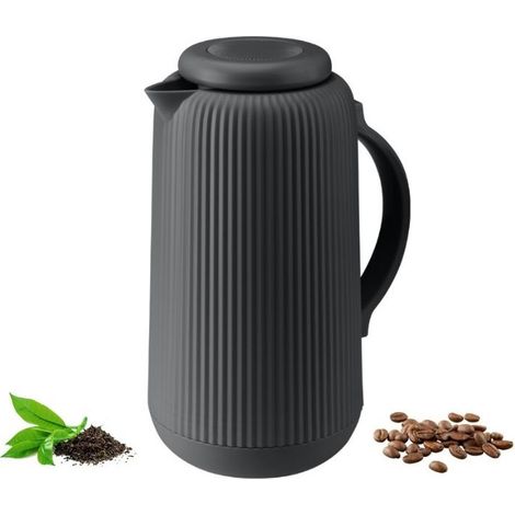 Thermos da conferenza Andrea con inserto in vetro 900 ml grigio antracite scuro custodia in plastica apertura facile (1/3)