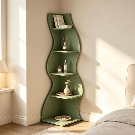 Libreria angolare 50x50x182,5 cm in legno verde salvaspazio per ufficio FloraGrace (1/5)