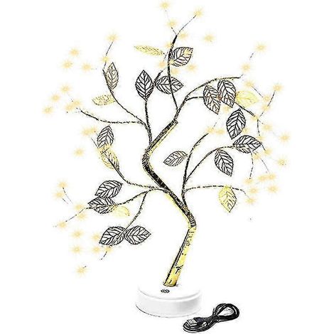 Lampadaire de table LED en fil de cuivre cuivré avec feuilles, arbre bonsaï lumineux pour salon, décoration intérieure, cadeau de maison. (1/4)