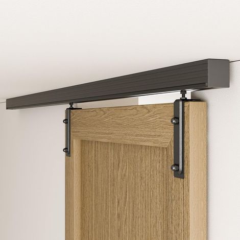 Kit de quincaillerie pour porte de grange coulissante de 203,2 cm, kit de montage au plafond pour porte de grange intérieure et extérieure (1/5)