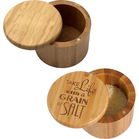 Boîte À Sel - Boîte À Poivre En Bambou Avec Couvercle Magnétique Pivotant - Pour Cuisine Intérieure - Lot De 2 (1/5)