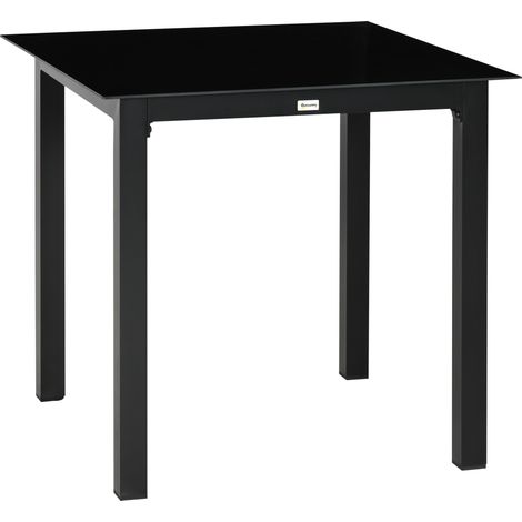 Mesa de jardín cuadrada de aluminio negro 80 x 80 x 74 cm con tablero de vidrio templado (1/5)