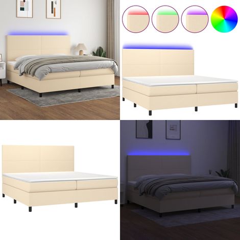Sommier à lattes de lit et matelas et LED Crème 200x200cm Tissu - Sommier Tapissier - Lit Plateforme - Lit Avec Led - Matelas À Ressorts Ensachés - Têted Lit Ajustable - Home & Living (1/5)