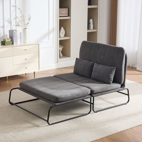 Canapé convertible 2 places, canapé lit avec rangement latéral, structure métal, tissu chenille Gris, sofa gain de place pour salon et appartement (1/5)