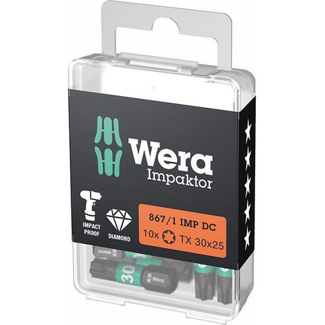 Bit 867/1 IMP DC T30 L.25mm 1/4 Pollice C6,3 Impattore, Scatola DC con 10 inserti (1/5)
