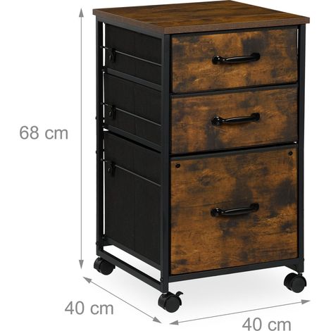 Caisson de bureau à roulettes rangement documents 80 x 40 x 60 cm en métal noir (1/5)