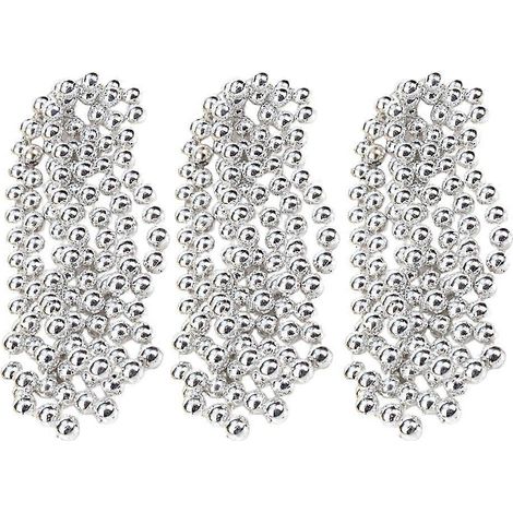 Lot de 3 guirlandes décoratives argentées de 1,5 m pour sapin de Noël, avec perles et pendentifs. Idéales pour décorer un sapin ou une fête de Noël.-150X1cm-Silver