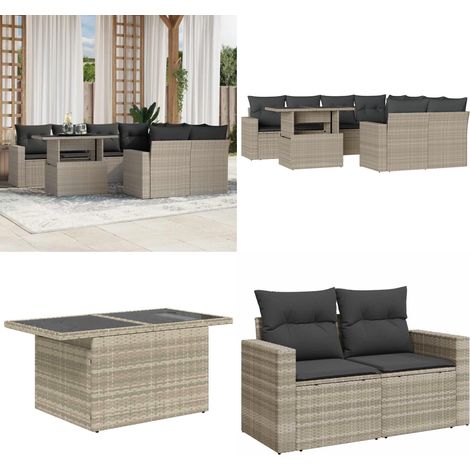 Set muebles jardín 9 pzas y cojines ratán sintético gris claro - Sofás de jardín - Cojines para jardín