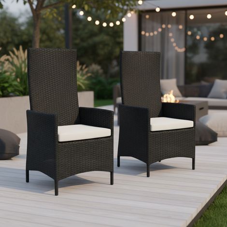 Rattansessel Sessel Stuhl Garten hochlehner Kissen Balkon Sitzmöbel schwarz 2er (1/5)