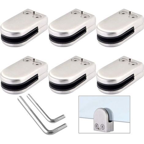 6 Pièces Pinces à Verre, 10~12mm L Taille 304 Acier Inoxydable Porte-Verre, Réglable Support en Verre Support Dos, pour Balustrade Escalier Main Courante (1/5)