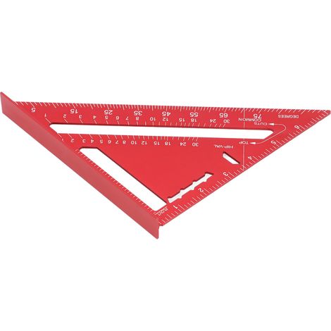 Équerre de charpentier 7 pouces, outil de mesure impérial pour le travail du bois, règle triangulaire à 90° et 45° en alliage d'aluminium rouge (1/5)
