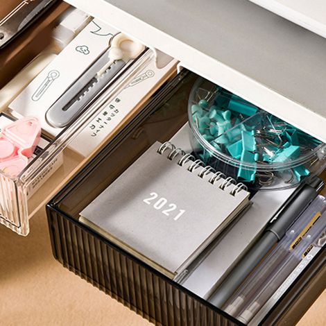 Schreibtisch-Organizer für unter die Schublade, ein Wunderwerk der Büroorganisation, Ablage und Tisch für Schreibwaren unter dem Schreibtisch, versteckter Arbeitsplatz, mittlere Größe, durchscheinend  (1/5)