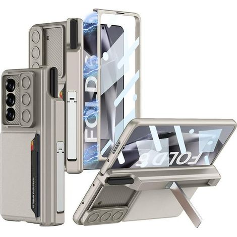 Étui Samsung Galaxy Z Fold 6 avec porte-stylet, protecteur d'écran intégré, support, coque intégrale avec cache-objectif et porte-carte (1/4)