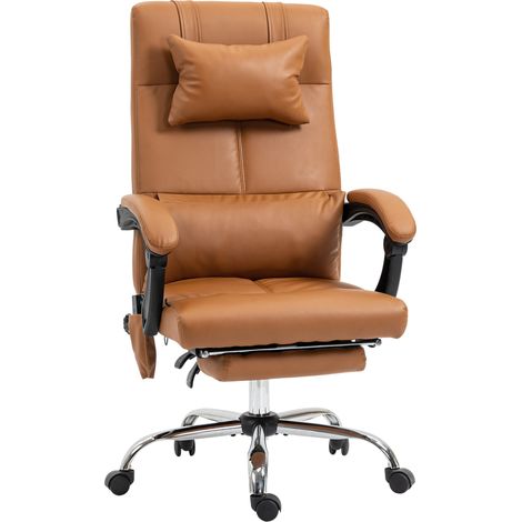 Sillón de oficina con masaje lumbar, 6 puntos, 5 modos, piel sintética marrón claro (1/5)