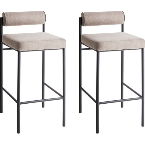 Conjunto de 2 sillas de bar modernas respaldo tapizado poliéster sin reposabrazos patas negras gris pardo Amaya